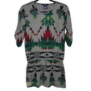 Ralph Lauren Girls L 12/14 Gray Printed Short Sleeve Casual Cotton Dress